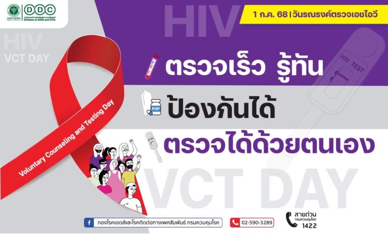 รณรงค์ “ตรวจเร็ว รู้ทัน ป้องกันได้ ตรวจได้ด้วยตนเอง” เนื่องในวันตรวจเอชไอวี 1 กรกฎาคมนี้