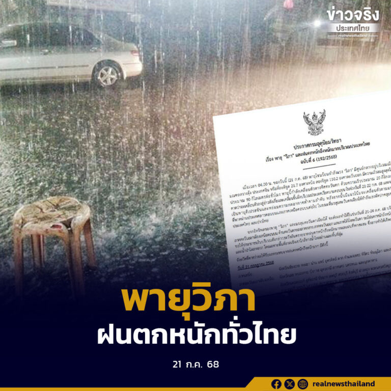 แจ้งเตือน “พายุวิภา” จะส่งผลให้หลายพื้นที่ทั่วไทยมีฝนตกหนักถึงหนักมาก ช่วง 21-24 ก.ค. นี้