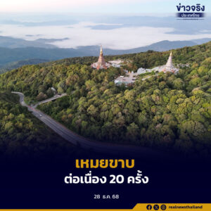 อุทยานแห่งชาติดอยอินทนนท์ รายงานพบเหมยขาบต่อเนื่อง 20 ครั้ง อุณหภูมิต่ำสุดยอดหญ้าติดลบ -3.5 องศาเซลเซียส สะท้อนความหนาวจัดปลายปี