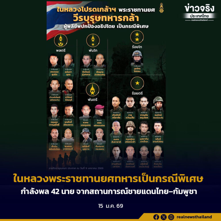 ในหลวงพระราชทานยศทหารเป็นกรณีพิเศษกำลังพล 42 นาย จากสถานการณ์ชายแดนไทย–กัมพูชา