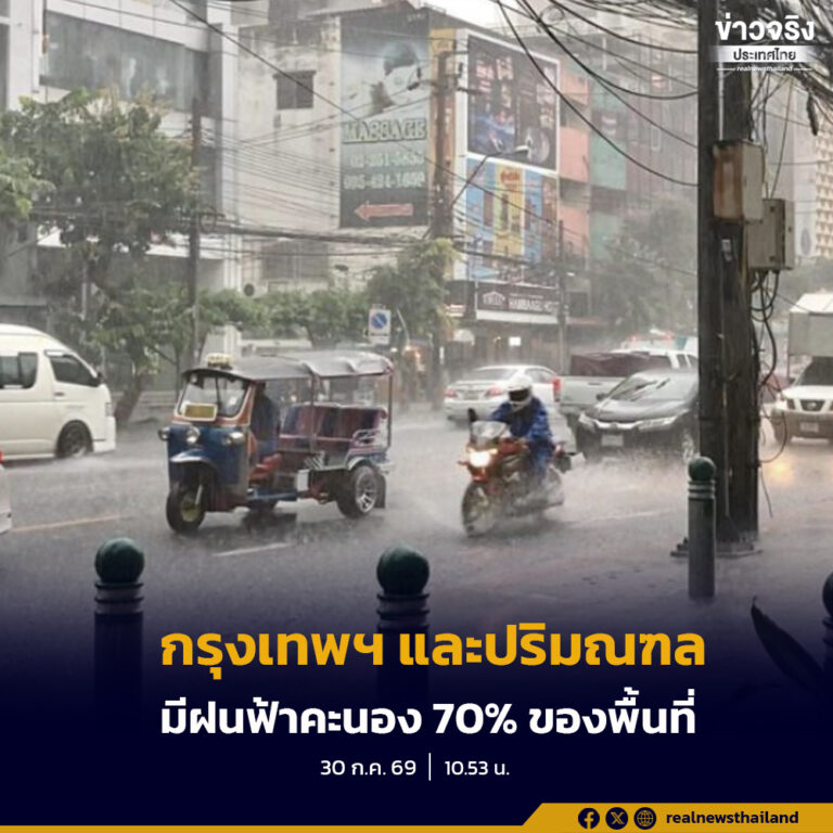กรุงเทพฯ และปริมณฑล มีฝนฟ้าคะนอง 70% ของพื้นที่ และมีฝนตกหนักบางแห่ง