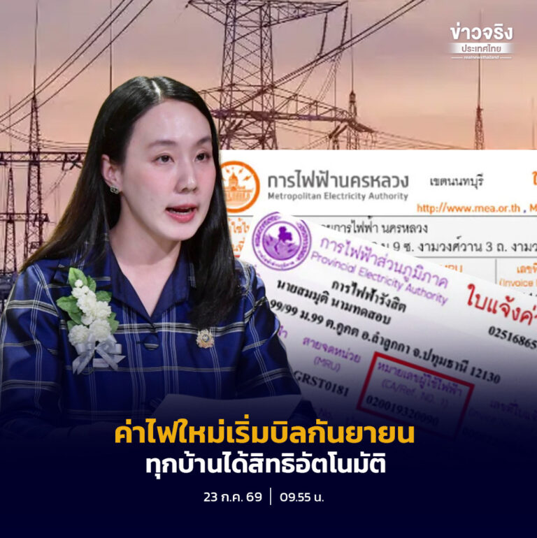 รัฐบาลย้ำ บิลค่าไฟรอบกันยายนใช้อัตราใหม่ ทุกครัวเรือนได้สิทธิไม่ต้องลงทะเบียน ส่วนผู้ถือบัตรสวัสดิการฯ ลงทะเบียนรับสิทธิช่วยค่าไฟ